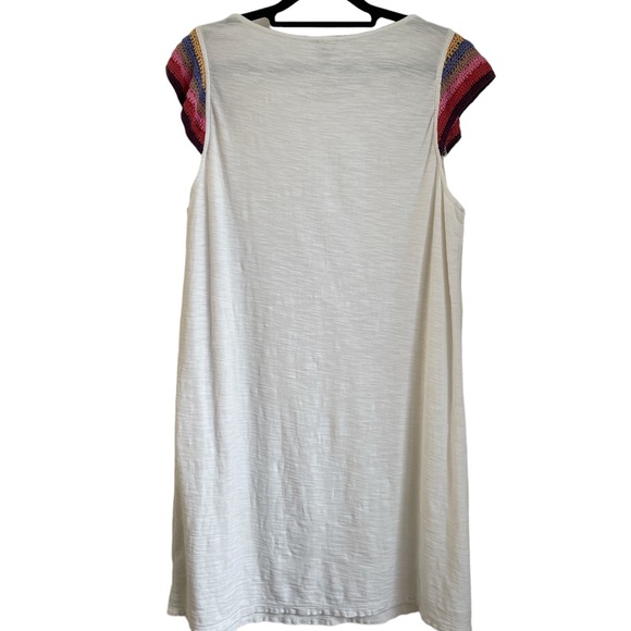 TRUE CRAFT rainbow crochet sleeves white shift dress 100% cotton size XL - Picture 3 of 8